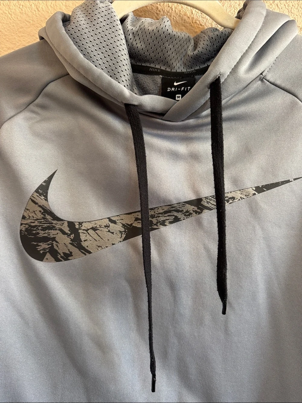 Nike Light Gray Hoodie with Black Patterned Swoosh